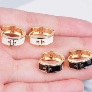 2 Pair Gold and Black/White Earrings